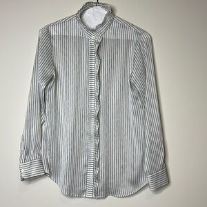Banana Republic Ruffle Button Down White/Grey Size XSP